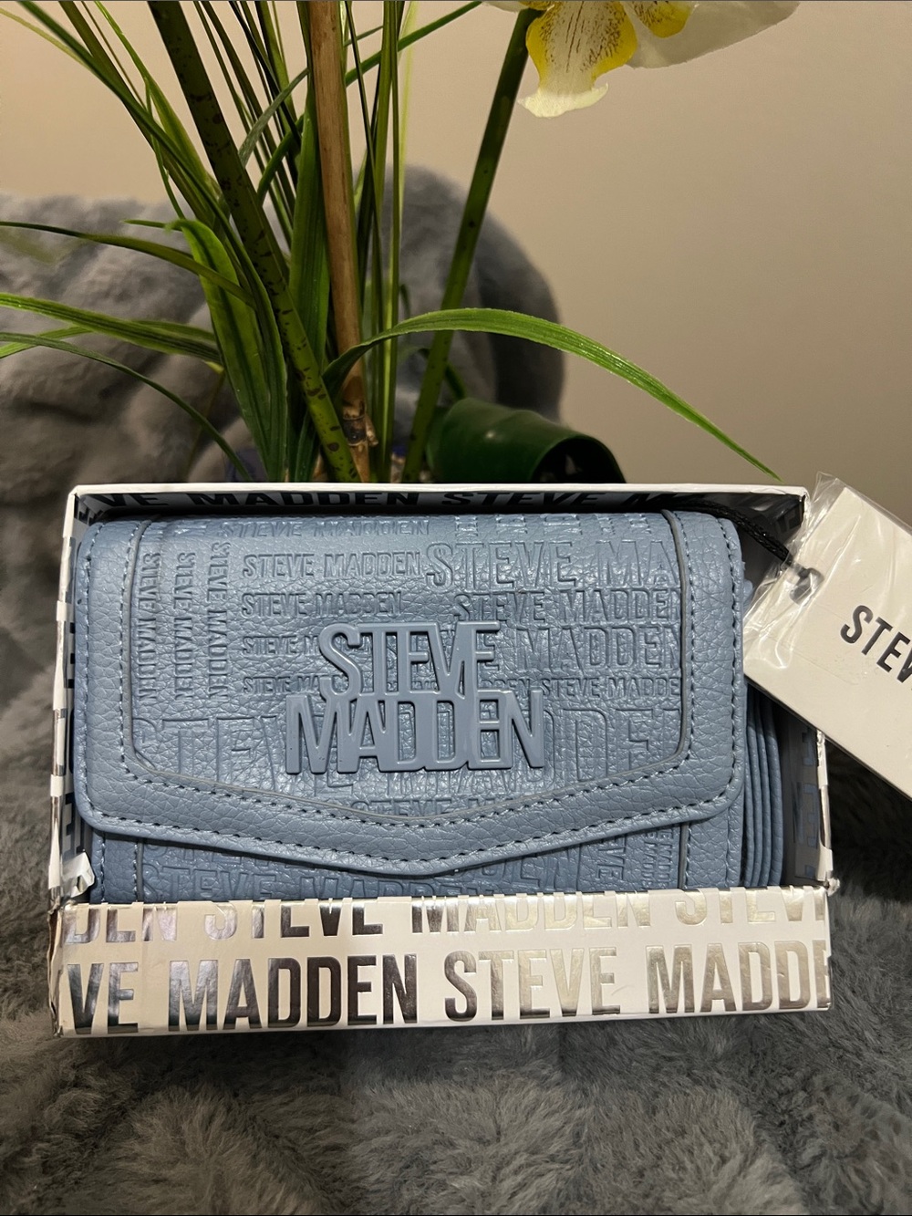Steve Madden Light Blue Logo Embossed Wallet